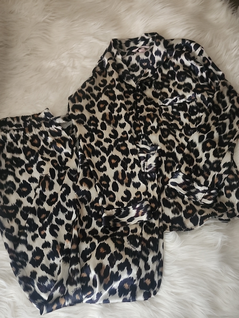 Victoria's Secet Leopard Print Satin Pajama Set - Brown, Black, Cream